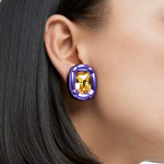 Dulcis clip earrings, Cushion cut crystals, Purple