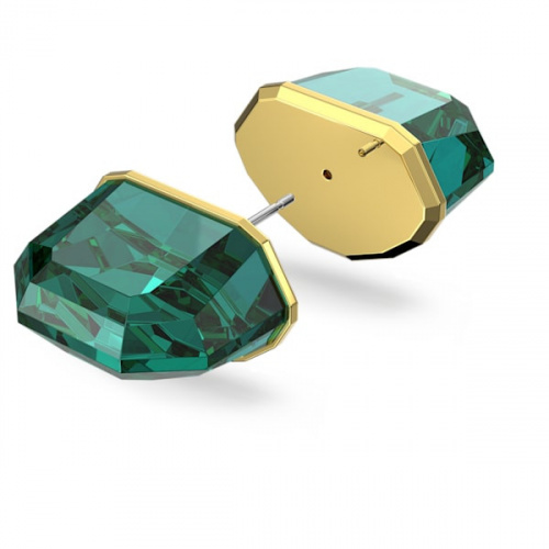 Lucent stud earring, Single, Green, Gold-tone plated