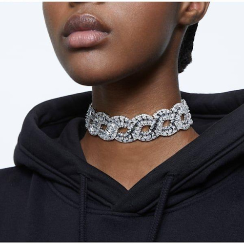 Hyperbola choker Wave, White, Rhodium plated