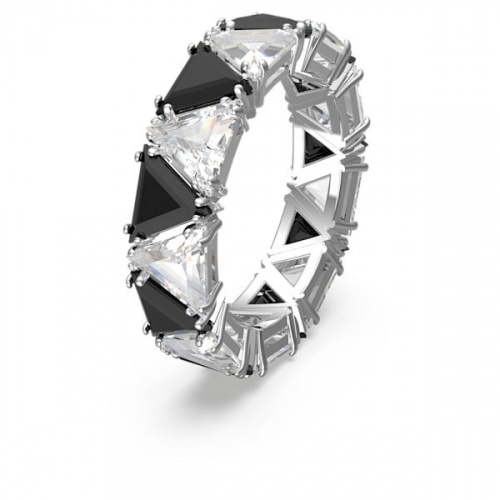 Millenia cocktail ring, Triangle cut crystals, Black, Rhodium