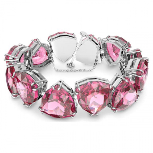 Millenia bracelet, Trilliant cut crystal, Pink, Rhodium plated