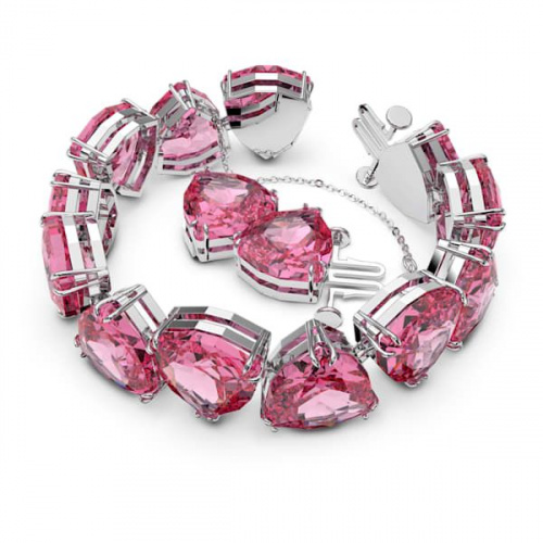 Millenia bracelet, Trilliant cut crystal, Pink, Rhodium plated