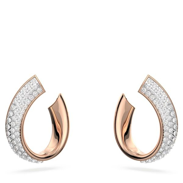 Exist hoop earrings, Small, White, Gold-tone plated