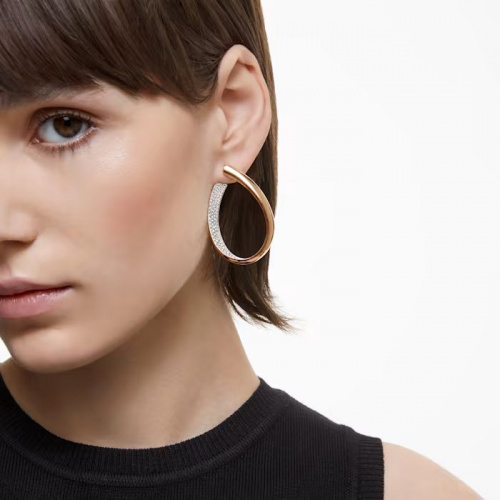 Exist hoop earrings, White, Rose-gold tone plated