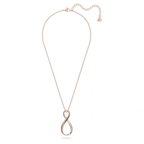 Exist pendant, Infinity, White, Rose-gold tone plated