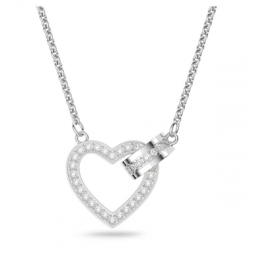 Lovely necklace, Heart, White, Rhodium plated