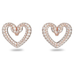 Una stud earrings, Heart, Small, White, Rose-gold tone