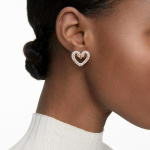 Una stud earrings, Heart, Small, White, Rose-gold tone