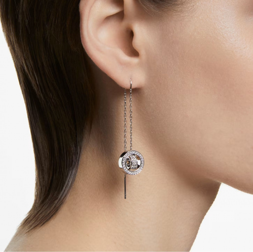 Hollow drop earrings, Long, White, Rhodium plated