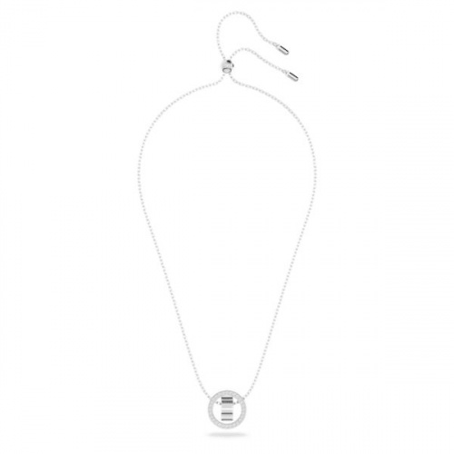 Hollow pendant, Circle, White, Rhodium plated