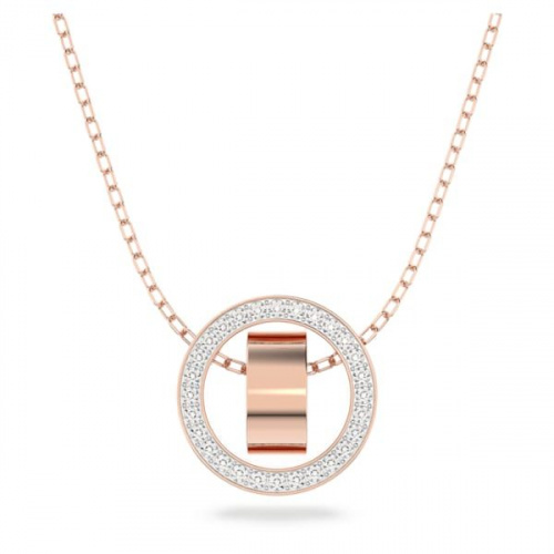 Hollow pendant, Circle, White, Rose-gold tone plated
