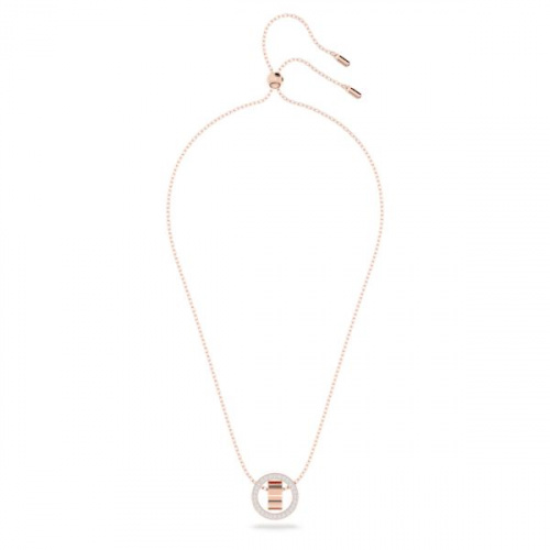 Hollow pendant, Circle, White, Rose-gold tone plated