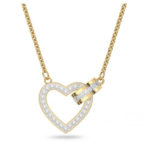 Lovely necklace, Heart, White, Gold-tone plated