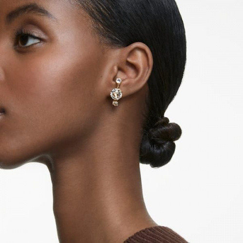 Constella earrings, Brilliant cut crystals, White, Gold-tone