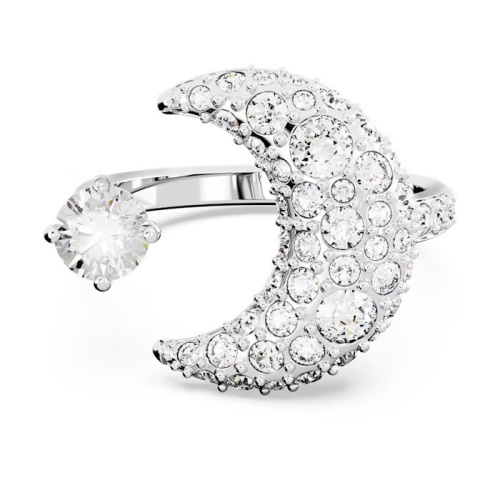 Luna open ring Moon, White, Rhodium plated