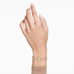 Imber wide bracelet Round cut, White, Gold-tone plated