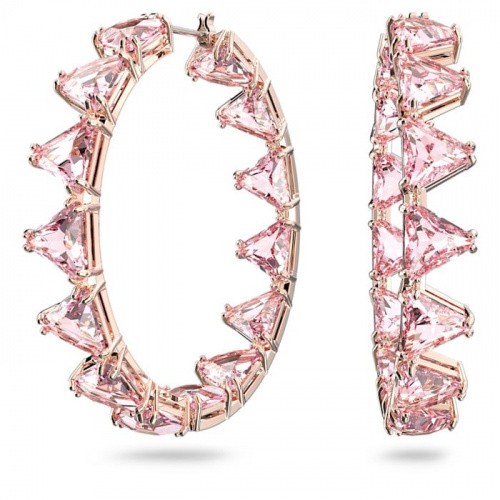 Millenia hoop earrings, Triangle cut crystals, Pink, Rose
