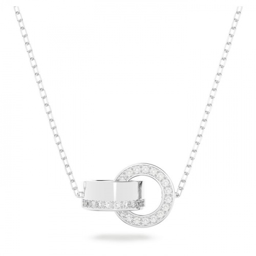 Hollow pendant, Small, White, Rhodium plated
