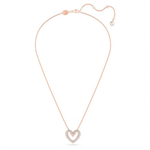 Una pendant, Heart, Small, White, Rose-gold tone plated