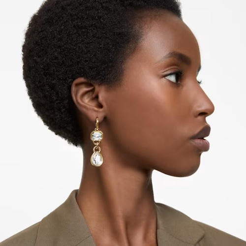 Dextera drop earrings Mixed cuts, White, Gold-tone plated