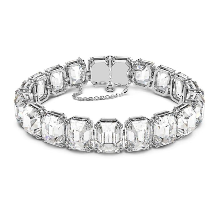 Millenia bracelet, Octagon cut crystals, White, Rhodium