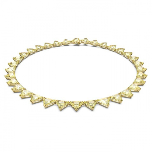 Millenia necklace, Triangle cut crystals, Yellow, Gold-tone