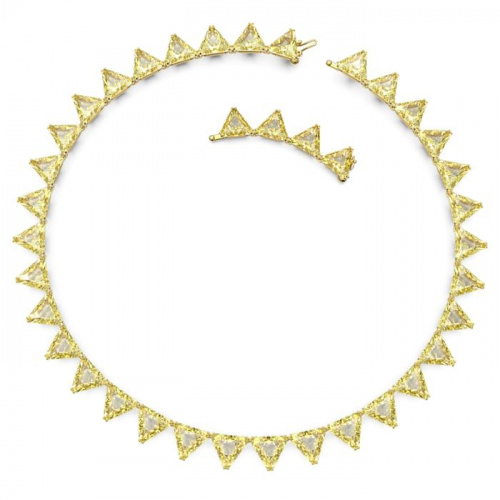 Millenia necklace, Triangle cut crystals, Yellow, Gold-tone