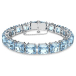 Millenia bracelet, Square cut crystals, Blue, Rhodium plated