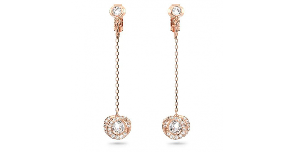 Generation clip earrings, Long, White, Rosegold tone plated Royal House
