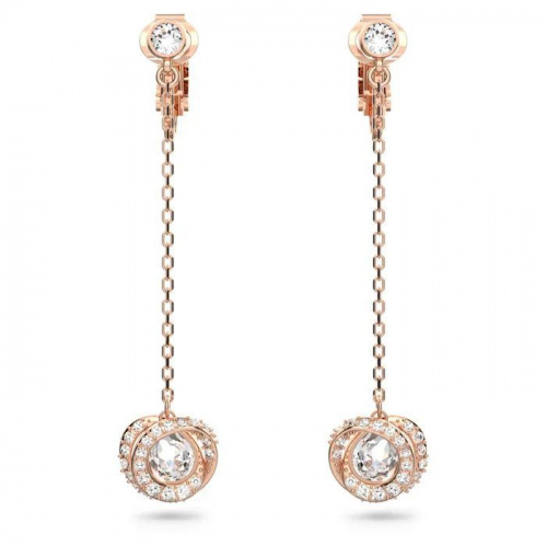 Generation clip earrings, Long, White, Rose-gold tone plated