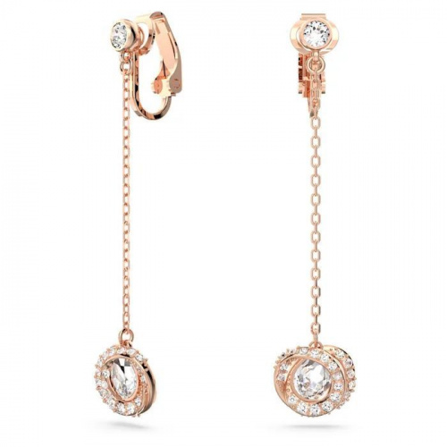 Generation clip earrings, Long, White, Rose-gold tone plated