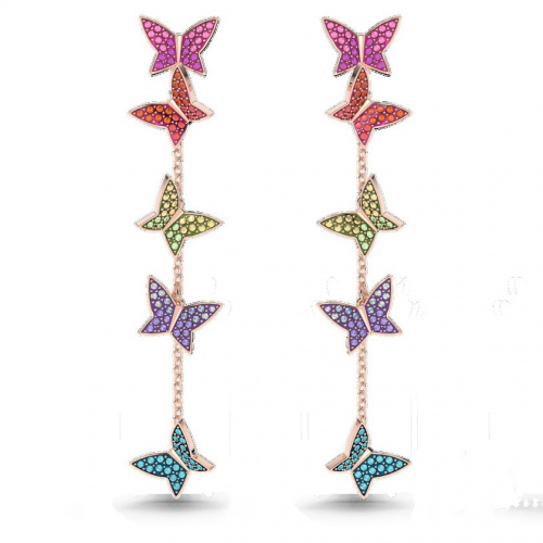 Lilia drop earrings, Butterfly, Long, Multicolored, Rose-gold