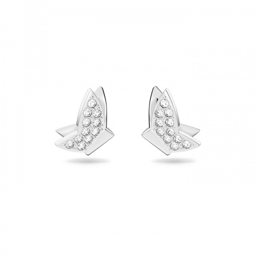 Lilia Stud Earrings, Butterfly, White, Rhodium Plated