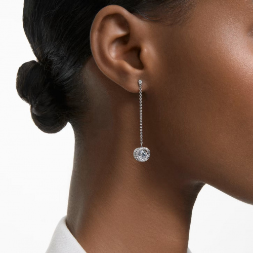 Generation drop earrings, Long, White, Rhodium plated