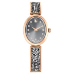 Crystal Rock Oval watch Swiss Made, Crystal bracelet, Gray, Rose gold-tone finish