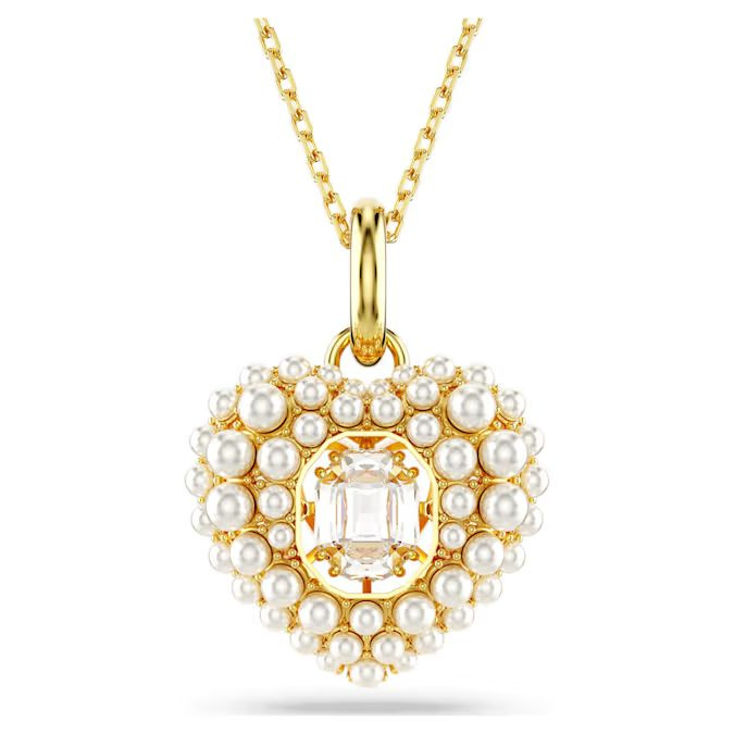 Hyperbola pendant Heart, White, Gold-tone plated