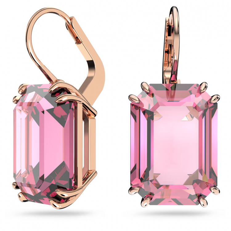 Millenia drop earrings, Octagon cut, Pink, Rose gold-tone