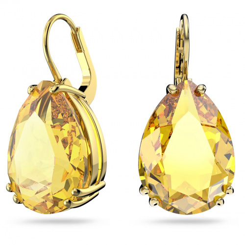 Millenia drop earrings, Pear cut, Yellow, Gold-tone plated