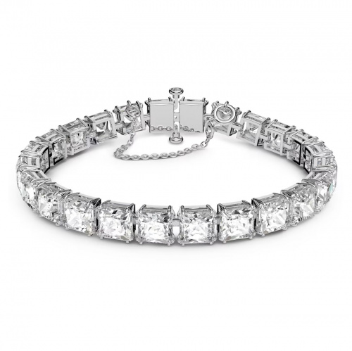 Millenia bracelet, Square cut crystals, White, Rhodium plated