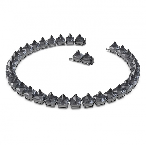 Ortyx necklace Pyramid cut, Gray, Ruthenium plated