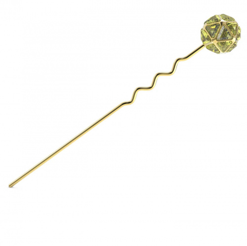 Hair pin, Green, Gold-tone plated