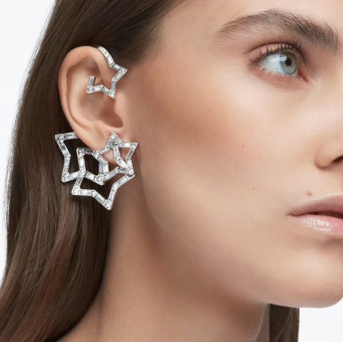 Stella ear cuff, Set (3), Star, White, Rhodium plated