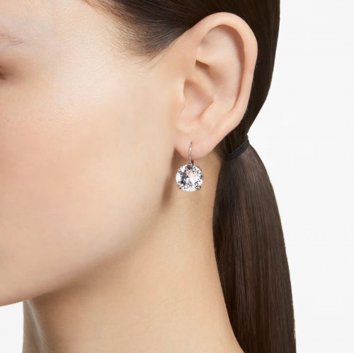 Millenia drop earrings, Round cut, White, Rhodium plated