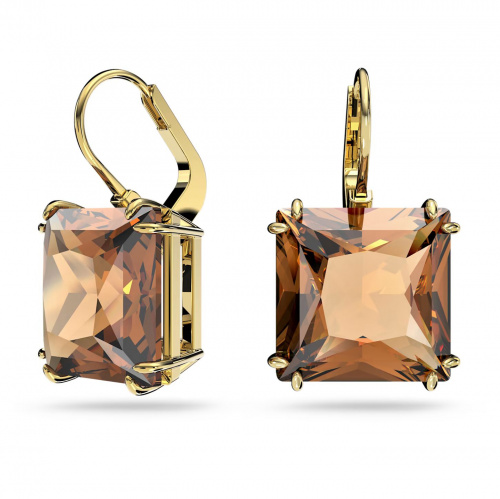 Millenia drop earrings, Square cut, Brown, Gold-tone plated