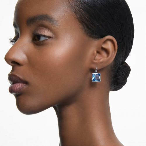 Millenia drop earrings, Square cut, Blue, Rhodium plated