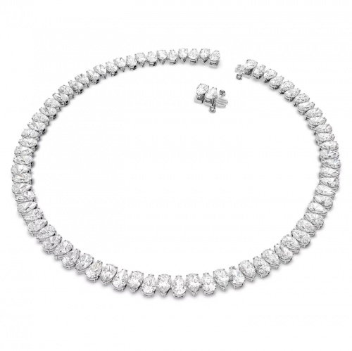 Millenia necklace, Pear cut, White, Rhodium plated
