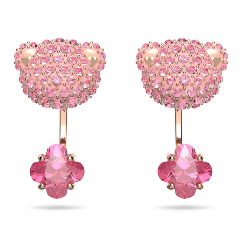 Teddy drop earrings, Pink, Rose gold-tone plated