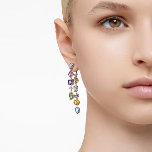 Gema drop earrings, Asymmetrical, Long, Multicolored