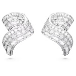 Hyperbola stud earrings Carbon neutral zirconia, Mixed cuts, White, Rhodium plated