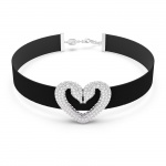 Una Choker, Heart, White, Rhodium plated